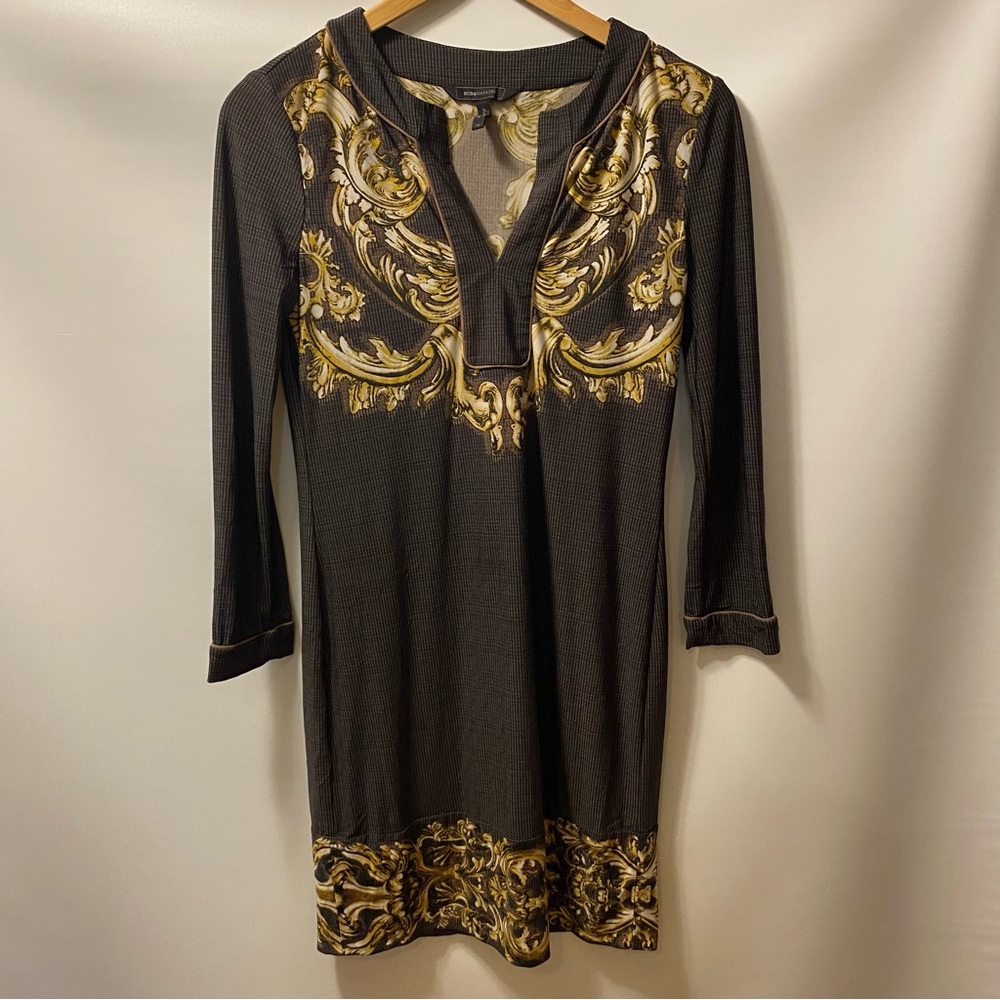 BCBGMaxAzria Black and Gold Dress Baroque style stretchy fabric